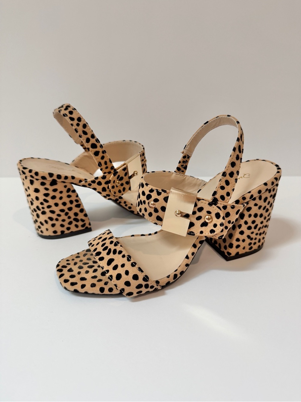 Tan & Black Leopard Print Suede Block Heels - Picture 7 of 16